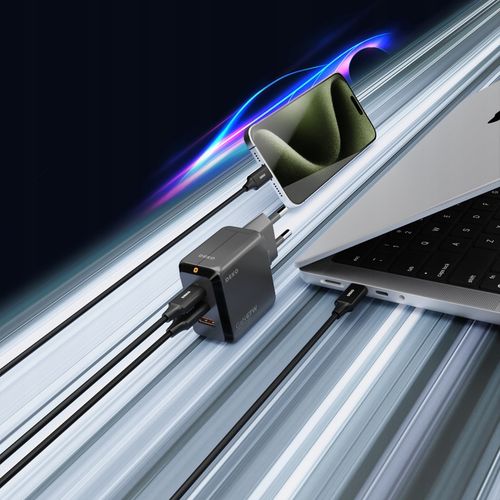 ŁADOWARKA USB C 3x USB 67W 65W TYP C UNIWERSALNA CZARNA + KABEL USB C 100W na Arena.pl