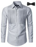 Męska Koszula Smokingowa Plisowana Długi Rękaw Szara M Elegancka Regular