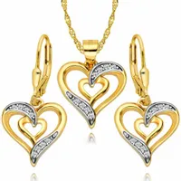 Złoty Komplet Damskie Kolczyki i Naszyjnik Wiszące Serca srebro 925 Złocone