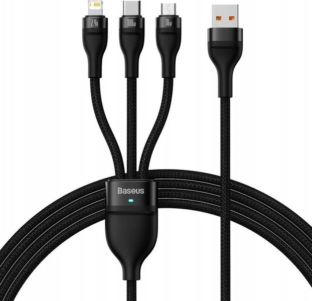 Kabel USB Baseus USBA USBC + microUSB + Lightning 1.2 m Czarny zdjęcie 1