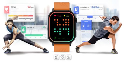 Smartwatch Gravity GT15-2 Pomarańczowy Pasek Silikonowy + Czarna Bransoleta na Arena.pl