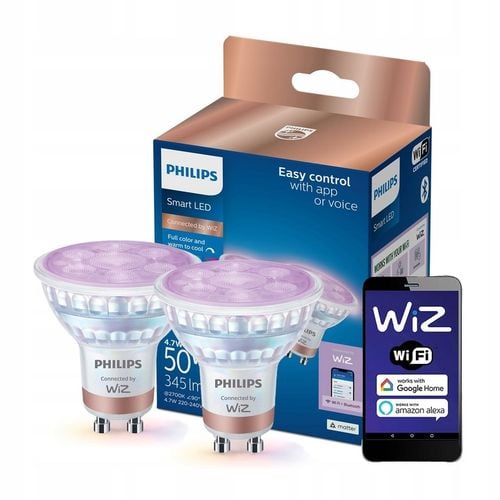 2x Żarówka LED GU10 4,7W = 50W 2200-6500K + RGB 36° SMART WiFi Philips na Arena.pl