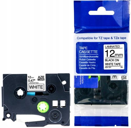 Taśma do Brother 12mm TZ-231 TZ231 Biała z Czarnym Nadrukiem ZESTAW 5 TAŚM na Arena.pl