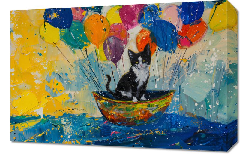 Obraz 60x40cm Kot na Łodzi zdjęcie 1