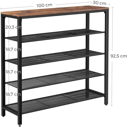 Szafka na buty 100x30 cm rustykalny brąz 4 półki siatkowe loftowa na Arena.pl