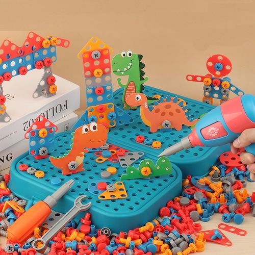 Klocki konstrukcyjne w walizce wkrętarka śrubki do skręcania dinozaur na Arena.pl