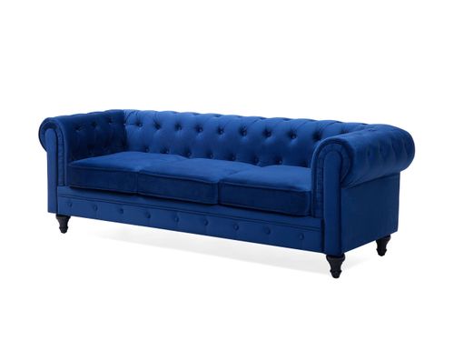 Sofa 3-osobowa welurowa niebieska CHESTERFIELD na Arena.pl