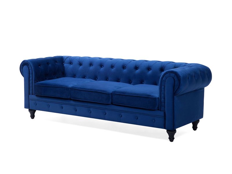 Sofa 3-osobowa welurowa niebieska CHESTERFIELD zdjęcie 4