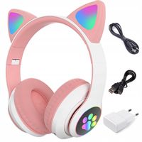 BEZPRZEWODOWE SŁUCHAWKI USZY KOTA KOCIE LED RGB