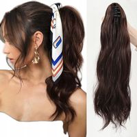 KUCYK Kręcone Doczepiany Włosy Kucyki Pony Dopinki Kitka 40CM Ciemny Brąz