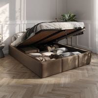 ŁÓŻKO 140x200 TAPICEROWANE Z POJEMNIKIEM + STELAŻ METALOWY PODNOSZONY