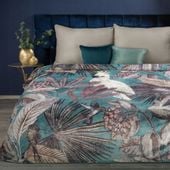 Koc narzuta ARA 150x200 turkusowy popielaty egzotyczne papugi