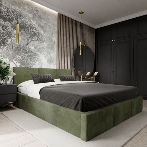 ŁÓŻKO TAPICEROWANE DO SYPIALNI 160x200 ŁÓŻKO PODWÓJNE Z POJEMNIKIEM KHAKI na Arena.pl