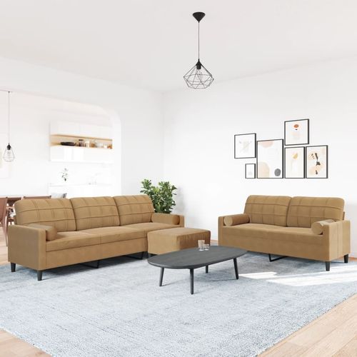 3-cz. zestaw wypoczynkowy z poduszkami, brązowy, aksamit na Arena.pl