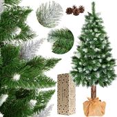 Choinka na pniu 220 cm sztuczna sosna diamentowa ośnieżona premium ze stojakiem i jutą