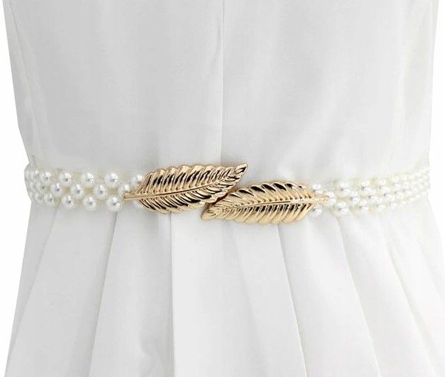 Pasek Damski Wąski Perłowy Elastyczny Perły Biały zdjęcie 1