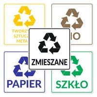 ZESTAW naklejek na KOSZ ODPADY do segregacji śmieci 20 cm