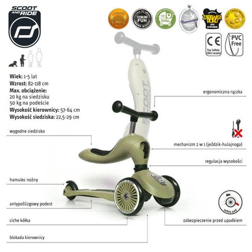 Jeździk i Hulajnoga Scootandride 2W1 Olive Highwaykick 1 na Arena.pl