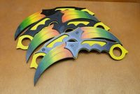 nóż 5szt  drewniany karambit - tęczowy   24 cm.   p632