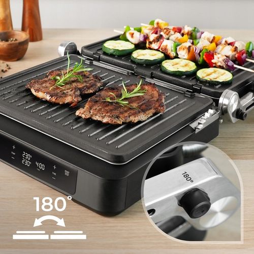 GRILL ELEKTRYCZNY OPIEKACZ ROZKŁADANY 6 PROGRAMÓW 2 TERMOSTATY 2000W na Arena.pl