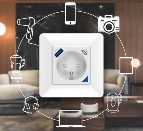 Inteligentne gniazdo z pomiarem prądu USB WiFi TUYA PSMART białe zdjęcie 4