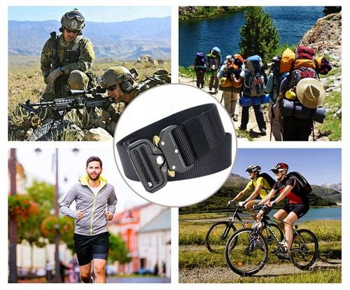 Pasek militarny wojskowy parciany taktyczny klamra QR survival 120cm czarny na Arena.pl