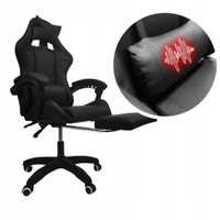 FOTEL GAMINGOWY DLA GRACZA BIUROWY KOMPUTEROWY MASAŻ PODNÓŻEK KG104 CZARNY