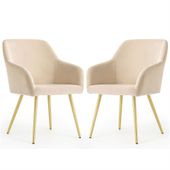 2x Krzesło welurowe tapicerowane do salonu ESTELLE Beżowe Złote nogi