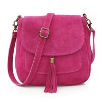 VERA PELLE torebka damska zamszowa listonoszka z klapą V449 fuksja