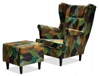 Fotel uszak ARI PRINT z podnóżkiem skandynawski Family Meble jesień