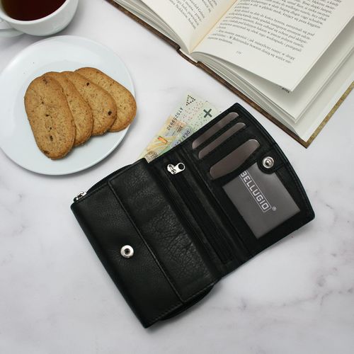 skórzany portfel damski bellugio - czarny na Arena.pl