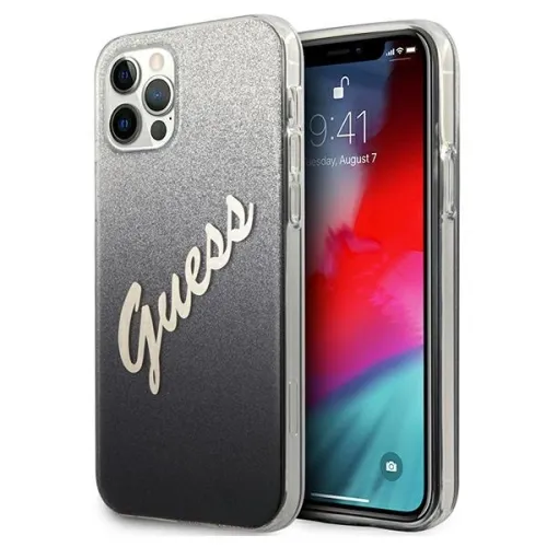 Etui Guess Glitter Gradient Script na iPhone 12 / iPhone 12 Pro - czarne na Arena.pl