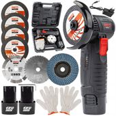 MINI SZLIFIERKA KĄTOWA AKUMULATOROWA 12V BEZSZCZOTKOWA + 2x AKU 7x TARCZA