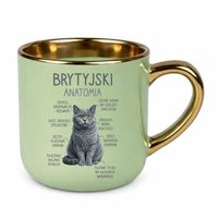Brytyjski - anatomia - elegancki kubek na prezent zielony KOT RASA URODZINY
