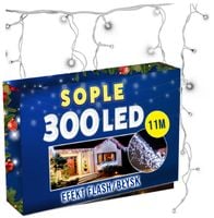 SOPLE ZEWNĘTRZNE LAMPKI 300LED IP44 ŚWIATŁO STAŁE + FLASH GRUBE BIAŁE ZIMNE