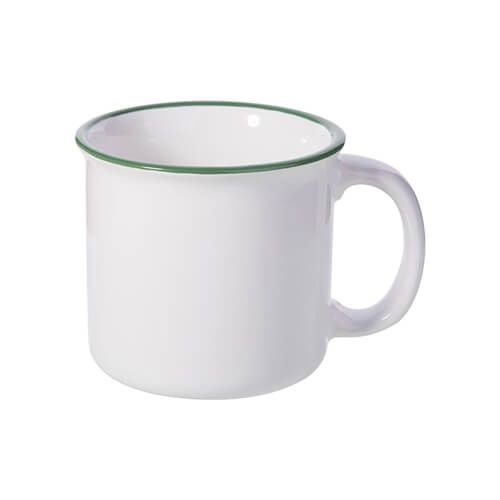 Kubek ceramiczny emaliowany 300 ml do sublimacji - biały z zielonym rantem na Arena.pl