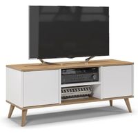 Szafka rtv, skandynawski styl, SKAND, 120x40x50 cm, dąb, biały, mat