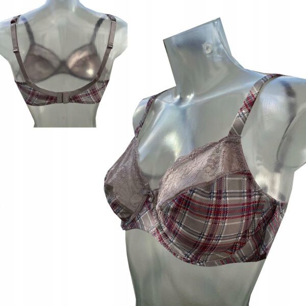 Biustonosz miękki z fiszbiną koronką Sassa mode brazowy krata 85B zdjęcie 1