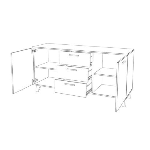 Komoda Biała Z Drewnem Olivier 150cm Pojemna Szafka Rtv Z 3 Szufladami na Arena.pl