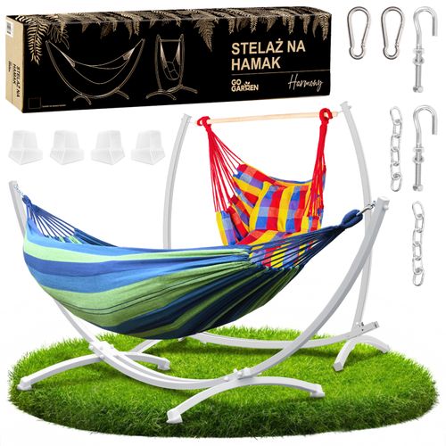 Stelaż na hamak biały 2w1 + hamak + krzesło brazylijskie na Arena.pl