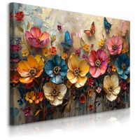 Obraz Do Salonu Kolorowe Polne Kwiaty Motyle Abstrakcja 3D 90cm x 60cm