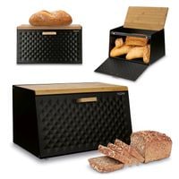 Elegancki CHLEBAK CZARNY metalowy pojemnik na chleb pieczywo Geometric