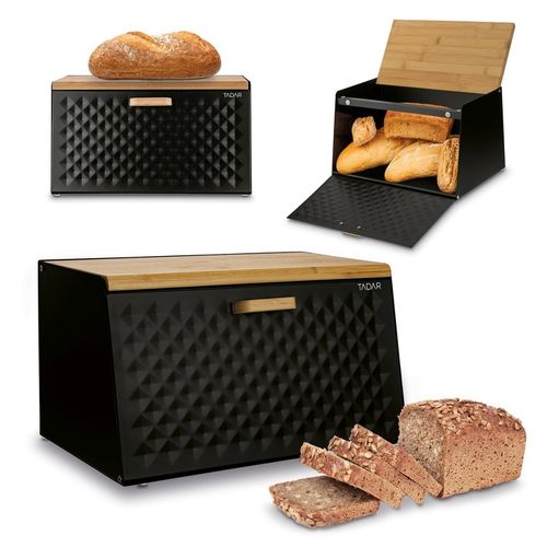 Elegancki CHLEBAK CZARNY metalowy pojemnik na chleb pieczywo Geometric na Arena.pl