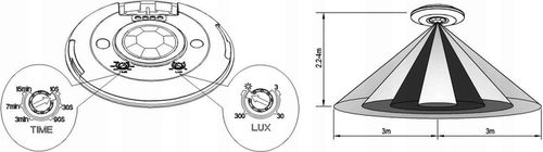 CZUJNIK RUCHU SUFITOWY ULTRA PŁASKI LED PIR CZUJKA ZMIERZCHU 360° na Arena.pl