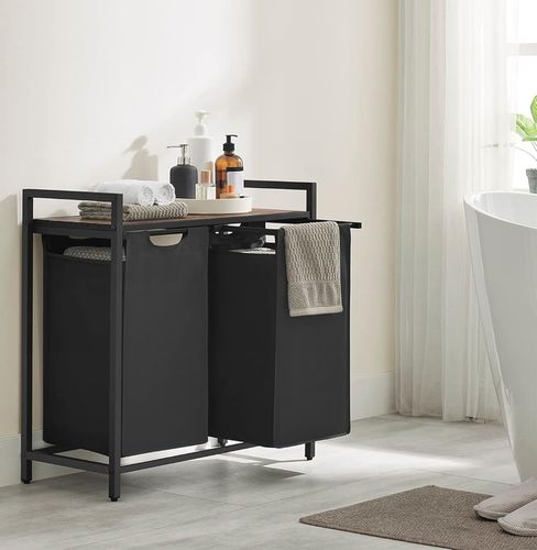 Kosz wolnostojący 2 PRZEGRÓDKI na pranie 2x46L 73 x 33 x 72 CZARNY z na Arena.pl