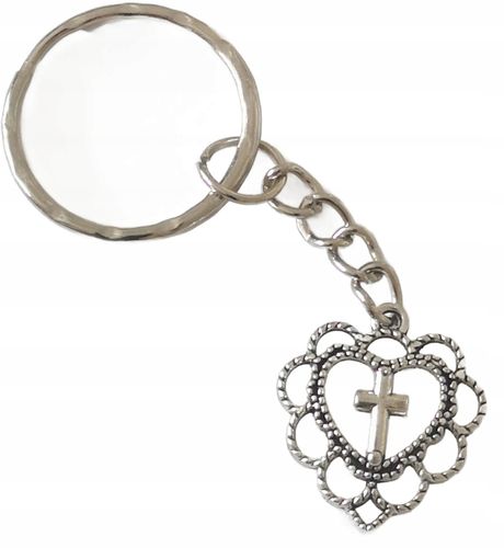 Breloczek Serduszko z Krzyżykiem Krucyfiks Brelok dla Wierzących I Pamiątka na Arena.pl