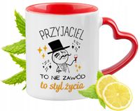 Kubek Czerwony Z Uszkiem W Kształcie Serca Dla Przyjaciela Na Prezent