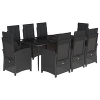 9-cz. zestaw mebli ogrodowych z poduszkami, czarny, rattan PE