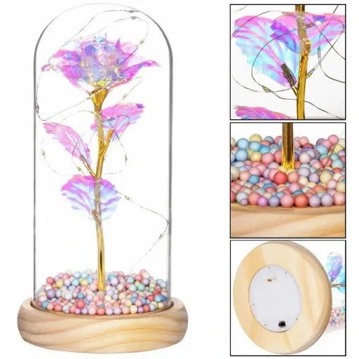 WIECZNA RÓŻA W SZKLE ŚWIECĄCA LED PREZENT PUDEŁKO NA WALENTYNKI DZIEŃ BABCI zdjęcie 11