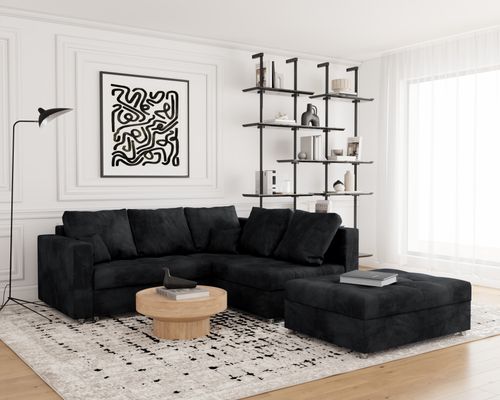 Kanapa Narożnik z Funkcją Spania i Pojemnikiem Mini Prince Czarny Prawy na Arena.pl